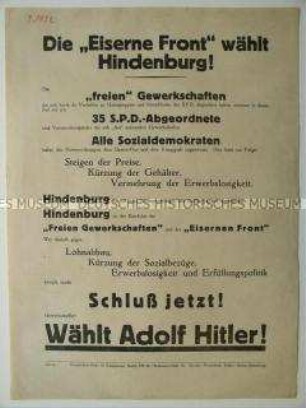 Hitler-Wahlkampfflugblatt zur Reichspräsidentenwahl
