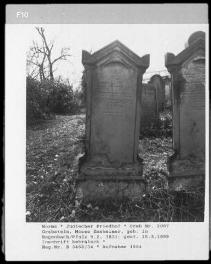 Grabstein des Moses Emsheimer (gestorben 1899.03.16)