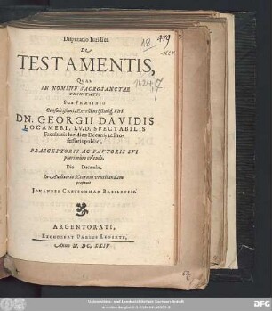 Disputatio Iuridica De Testamentis