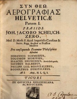 Aerographia Helvetiae. Pars I.