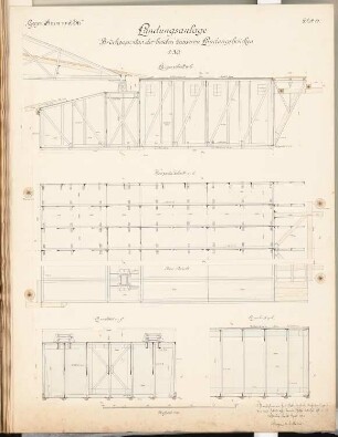 Seehafen Schinkelwettbewerb 1898: Landungsanlage: Brückenponton der beiden äußeren Landungsbrücken. Schnitte 1:30