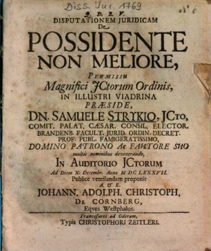 Disputationem Juridicam De Possidente Non Meliore
