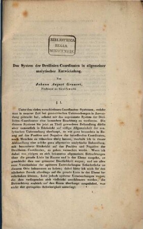 Das System der Dreilinien-Coordinaten in allgemeiner analytischer Entwickelung : (Aus Grunert's Archiv, Theil XXXVIII.)