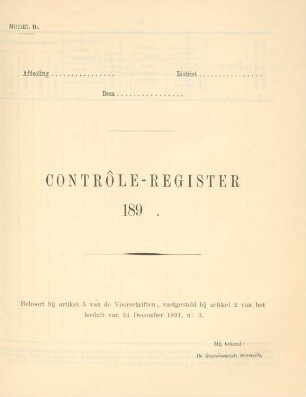 Model D I. Contrôle-register 189...
