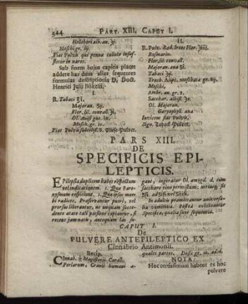 Pars XIII. De Specificis Epilepticis.