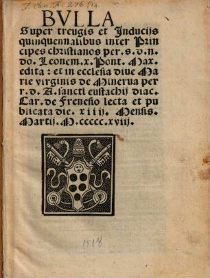 Bulla super treugis et induciis quinquennalibus inter principes christianos