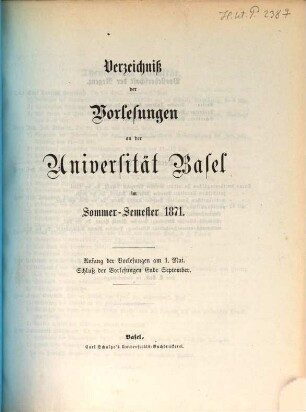 Verzeichnis der Vorlesungen. 1871. SS.