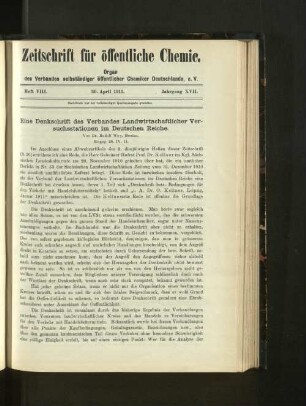 Heft VIII. 30. April 1911. Jahrgang XVII.