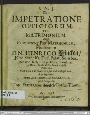 De Impetratione Officiorum Per Matrimonium, Vulgò: Promotione Per Matrimonium