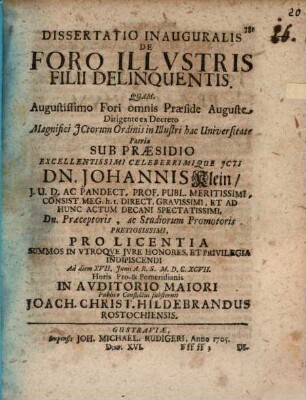 Diss. inaug. de foro illustris filii delinquentis