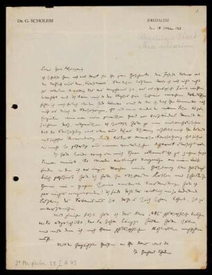 Brief von Gershom Scholem an Franz Rosenzweig