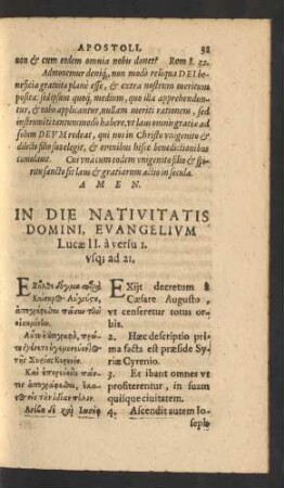 In Die Nativitatis Domini, Evangelium Lucae II. a versu 1 usq[ue] ad 21.