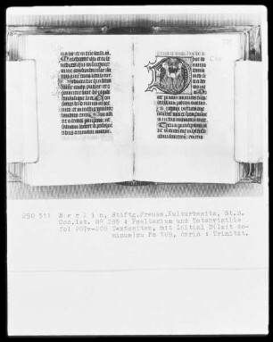 Psalterium und Totenvigilie mit Kalendar — Initiale D (ixit dominus), darin Dreieinigkeit, Folio 208recto