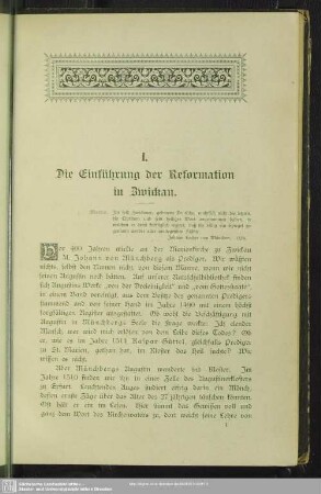 I. Die Einführung der Reformation in Zwickau