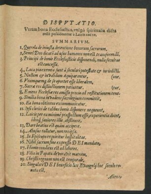 Disputatio. Utrum bona Ecclesiastica, vulgo spiritualia dicta recte possideantur a Laicis nec ne.