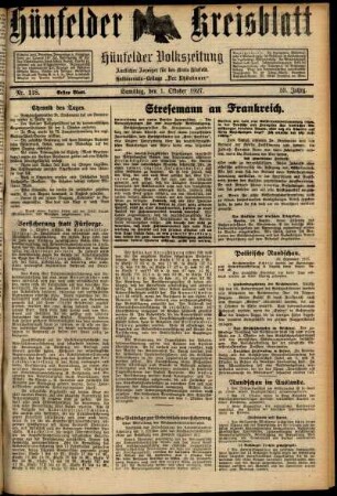 Erste Ausgabe vom Samstag, den 01. Oktober 1927.