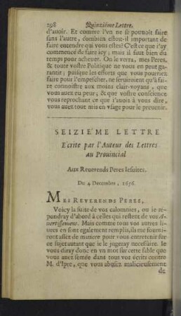 Seiziéme Lettre ... 4. Decembre, 1656.