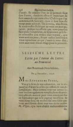 Seiziéme Lettre ... 4. Decembre, 1656.