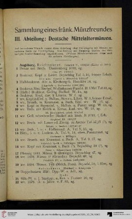 III. Abteilung: Deutsche Mittelaltermünzen (Nr. 1-414)
