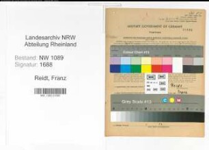 Entnazifizierung Franz Reidt , geb. 28.09.1906 (Unterbrandmeister)