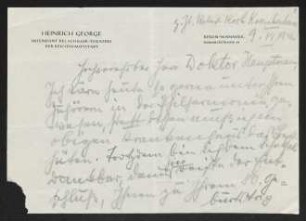 Brief von Heinrich George an Gerhart Hauptmann