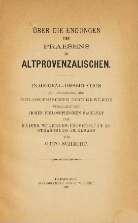 Über die Endungen des Praesens im Altprovenzalischen