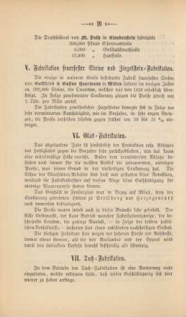 V. Fabrikation feuerfester Steine und Ziegelstein- Fabrikation.