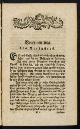 Vorerinnerung des Verfassers.