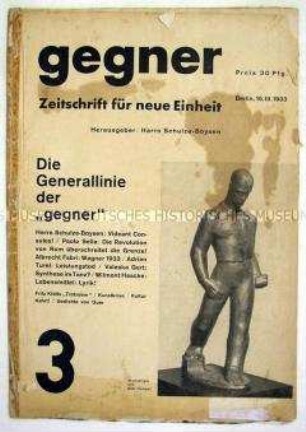 Kulturpolitische Monatszeitschrift "gegner" u.a. über den Faschismus in Italien