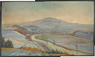 Winterlandschaft mit Dorf und Berg