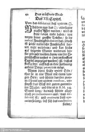 Das XII. Capitel. Von der diffolution deß ...irten [Goldes].