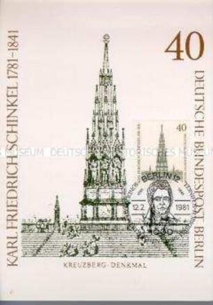 Ersttagspostkarte mit Marke und Sonderstempel zum 200. Geburtstag von Karl Friedrich Schinkel
