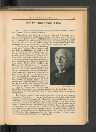 Prof. Dr. Volquart Pauls 70 Jahre Olaf Klose