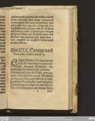 Am XIX. Sontag nach Trinitatis/ Lection Ephes. 4.