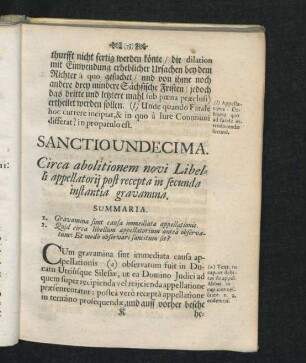 Sanctio Undecima. Circa abolitionem novi Libelli appellatorii post recepta in secunda instantia gravamina.