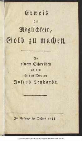 Erweis der Möglichkeit, Gold zu machen
