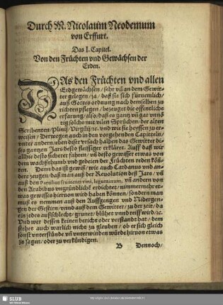 Das I. Capitel. Von den Früchten und Gewächsen der Erde