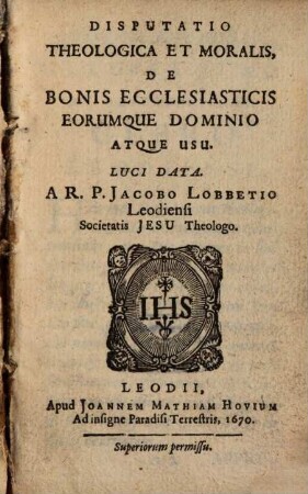 Disputatio theol. ... de bonis ecclesiasticis