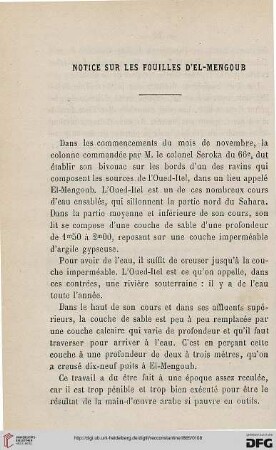 Notice sur les fouilles d'El-Mengoub