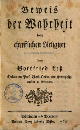 Beweis der Wahrheit der christl. Religion