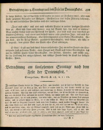 Betrachtung am fünfzehenten Sonntage nach dem Feste der Dreieinigkeit