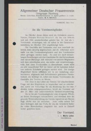 Rundschreiben der Ortsgruppe Hamburg