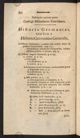 Descriptio primae partis Catalogi Bibliothecae Franckianae.