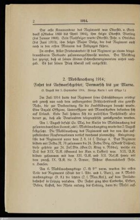 2. Mobilmachung 1914; Fahrt ins Aufmarschgebiet; Vormarsch bis zur Marne