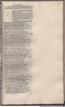 Metamorphoses : mit Versen aus Ovids Tristia (I,7. 35-40). Mit Widmungsbrief an Sicchus Simonetta und Vita Ovidii von Bonus Accursius Pisanus; Epistulae Heroidum. Mit den Antwortbriefen von Sabinus, Exzerpt aus der Suda und Versen antiker Autoren zu Sappho. [1-2], [2]. Opera