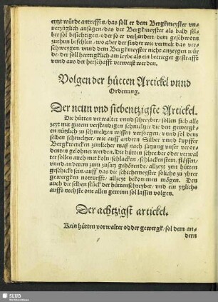 Volgen der hütten Artickel unnd Ordenung
