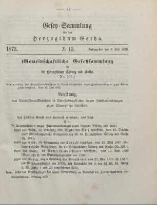 13. Verordnung, das Submissions-Verfahren in Untersuchungssachen wegen Zuwiderhandlungen gegen Steuergesetze betreffend. Vom 15. Juni 1873