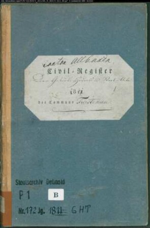 Zivilstandsregister der katholischen Gemeinde Fürstenau, Kreis Höxter (GHT 1811) (Gemeinde: Katholische Gemeinde Fürstenau)