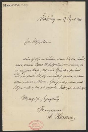 Brief an Ludwig Strecker  und B. Schott's Söhne : 17.04.1900