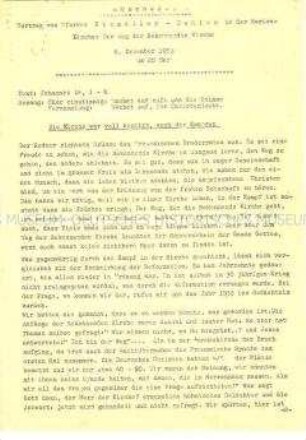 Maschinenschriftliche Abschrift eines Vortrages von Pfarrer Niemöller in der Marienkirche in Berlin-Dahlem (Fragment)